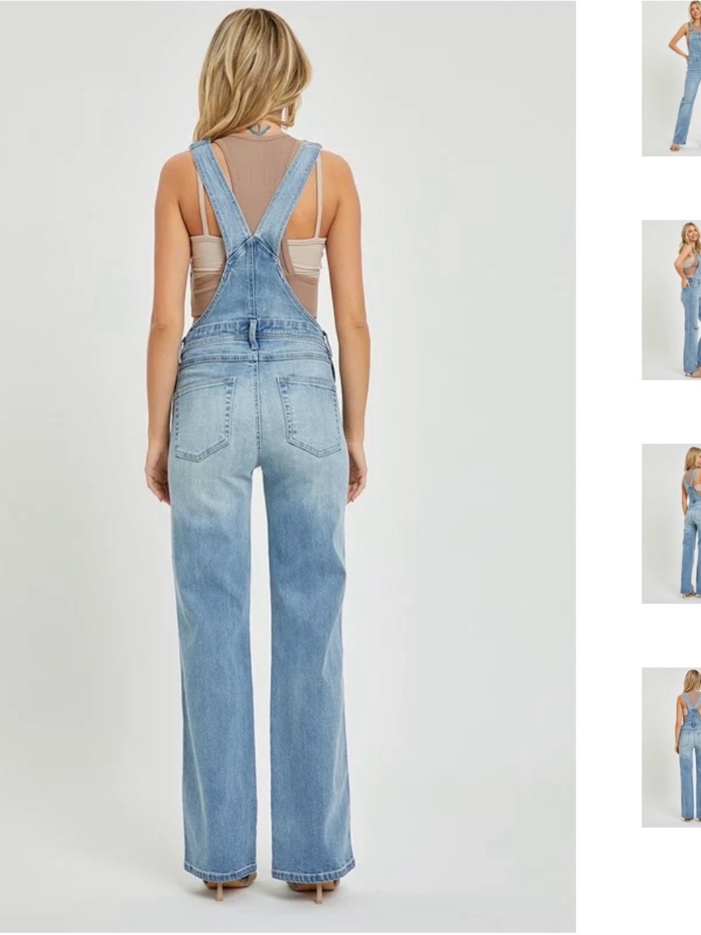 Light Blue Denim Overall Jumpsuit with Straight Leg - Picture 6 of 6